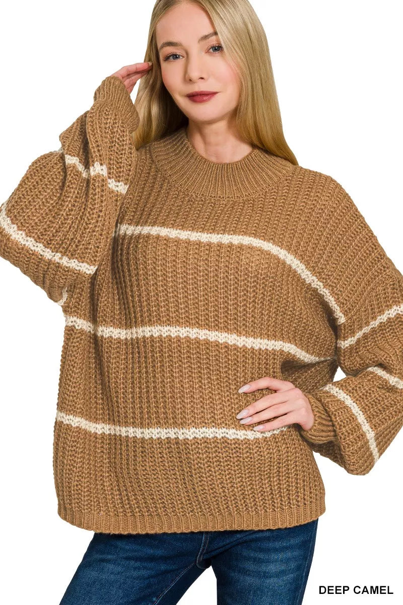 ZENANA Oversize Striped Sweater on Simply Obsessed