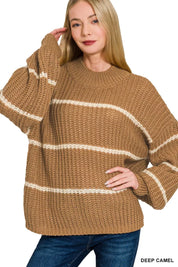 ZENANA Oversize Striped Sweater on Simply Obsessed