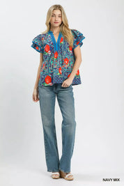 UMGEE Abstract Print Flutter Sleeve Blouse on Simply Obsessed