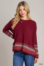 UMGEE Long Sleeve Round Neck Knit Top with Side Slits and Stitch Detail on Simply Obsessed