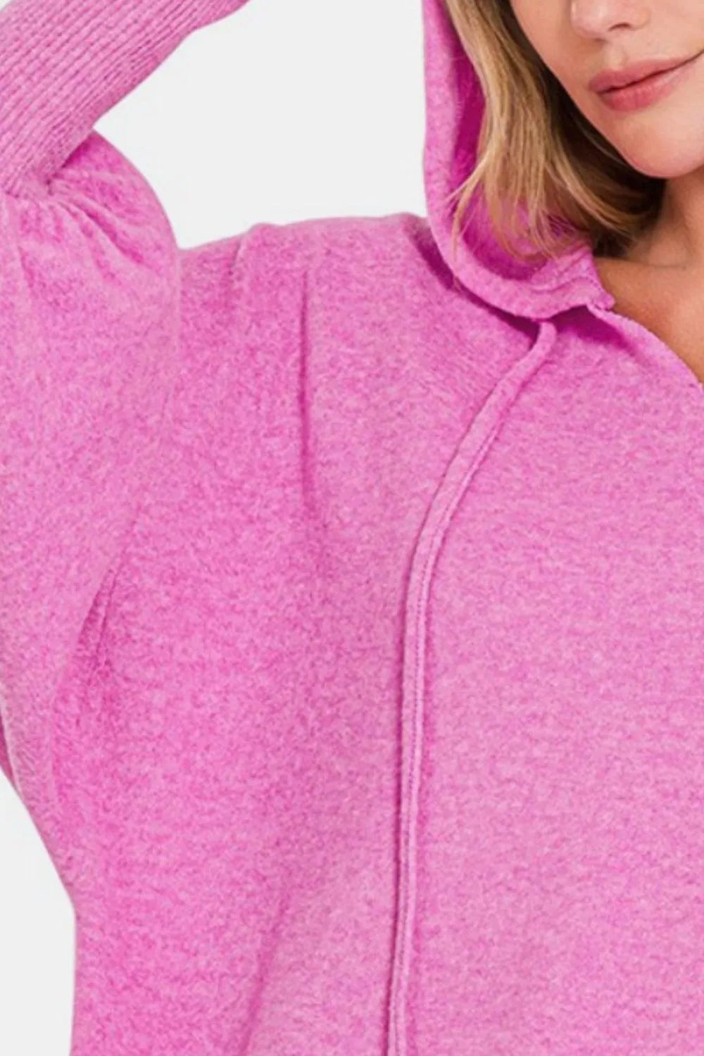 Zenana Brushed Hacci Drop Shoulder Cropped Hoodie on Simply Obsessed