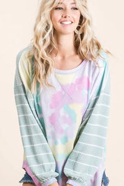 BIBI Tie Dye Terry Top with Wide Stripe Thermal Waffle **LA DEAL** on Simply Obsessed