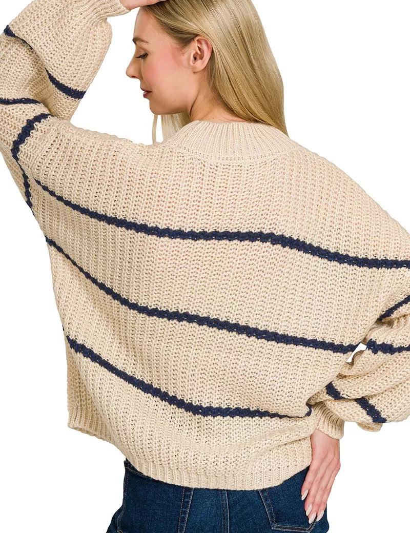 ZENANA Oversize Striped Sweater on Simply Obsessed