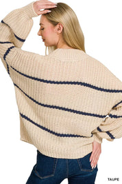 ZENANA Oversize Striped Sweater on Simply Obsessed