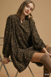 Umgee Leopard Print Long Sleeve Swing Dress on Simply Obsessed
