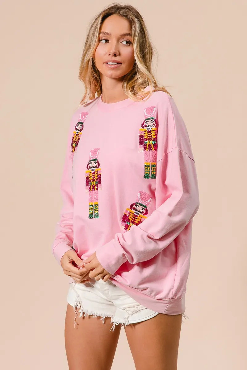 BIBI Sequin Nutcrackers Embroidery Christmas Sweatshirt on Simply Obsessed
