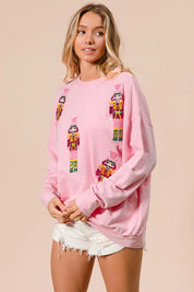 BIBI Sequin Nutcrackers Embroidery Christmas Sweatshirt on Simply Obsessed