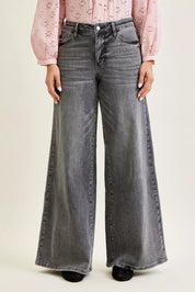 JUDY BLUE Mid Rise Palazzo Split Back Yoke on Simply Obsessed