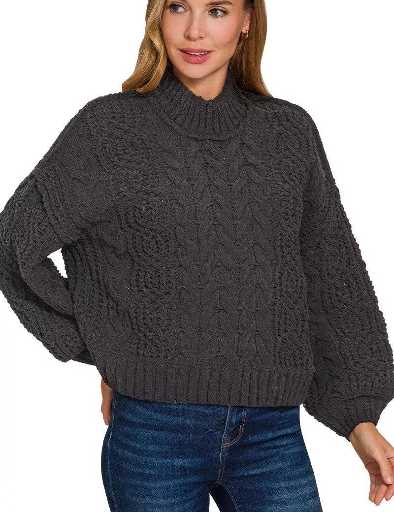 ZENANA Cable-Knit Ribbed Turtleneck Sweater on Simply Obsessed