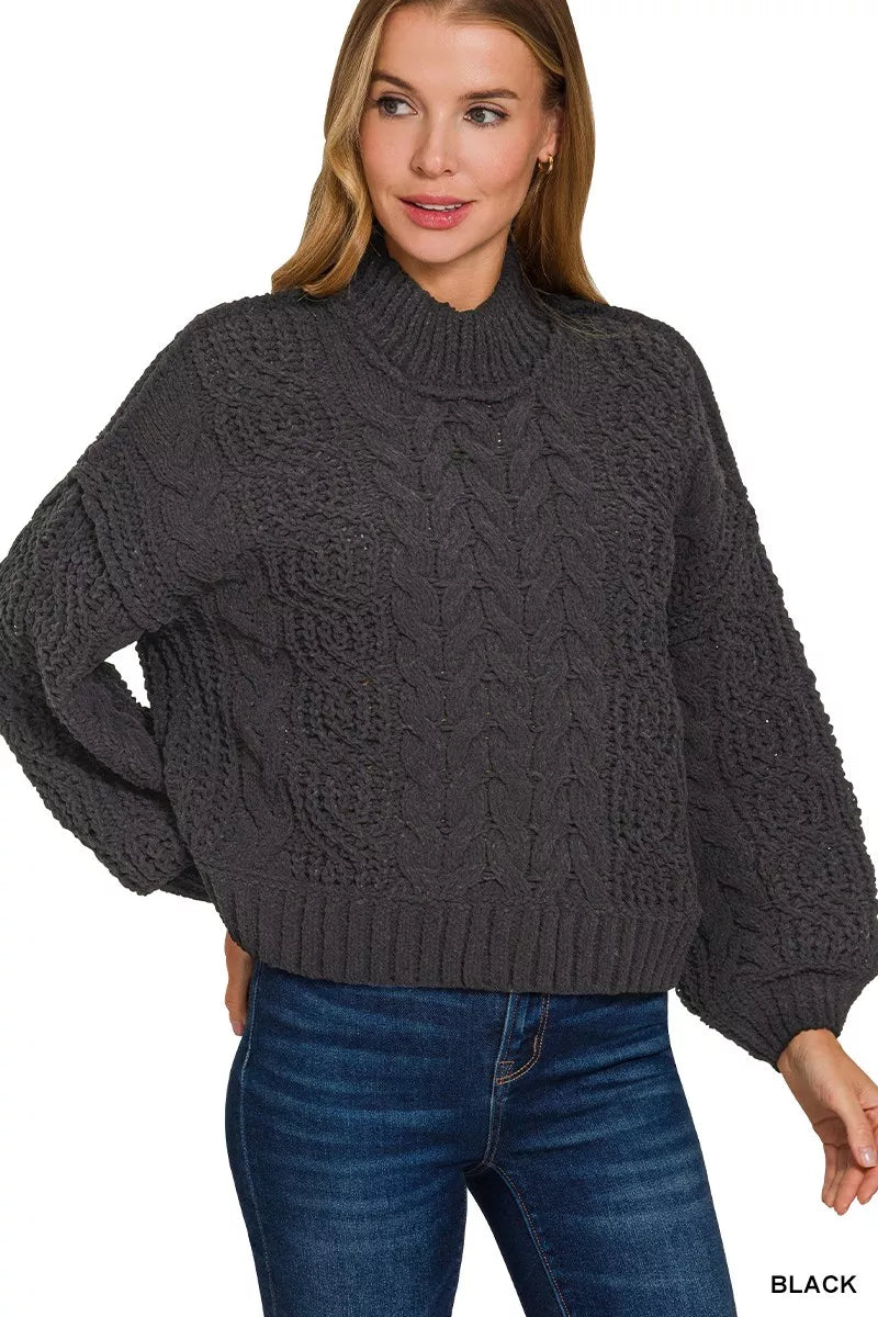 ZENANA Cable-Knit Ribbed Turtleneck Sweater on Simply Obsessed