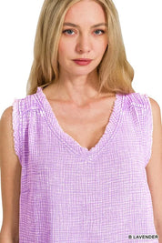 ZENANA Double Gauze Raw Edge Acid Washed Tank on Simply Obsessed