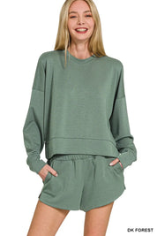ZENANA Scuba Long Sleeve Sweatshirts & Shorts Set on Simply Obsessed