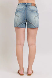 JUDY BLUE Full Size High Waist Star Seam Detail Denim Shorts Plus Size on Simply Obsessed