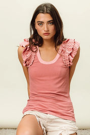 BiBi Rib Knit With Textured Ruffled Top on Simply Obsessed