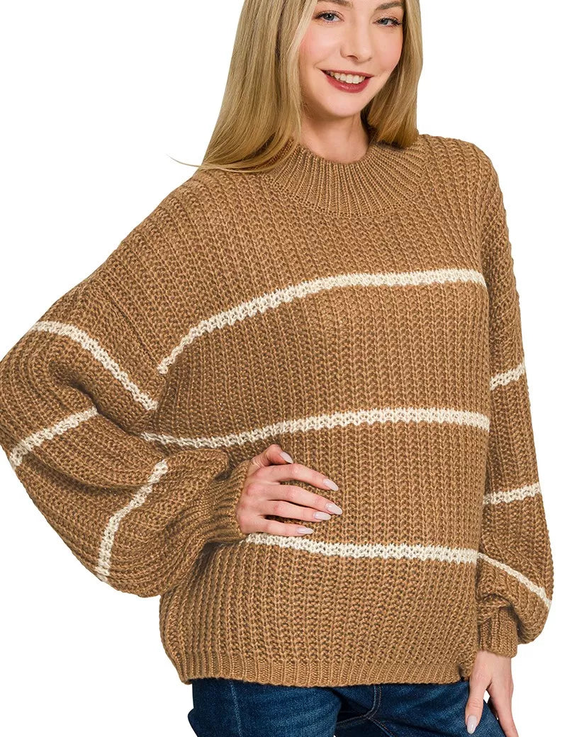 ZENANA Oversize Striped Sweater on Simply Obsessed