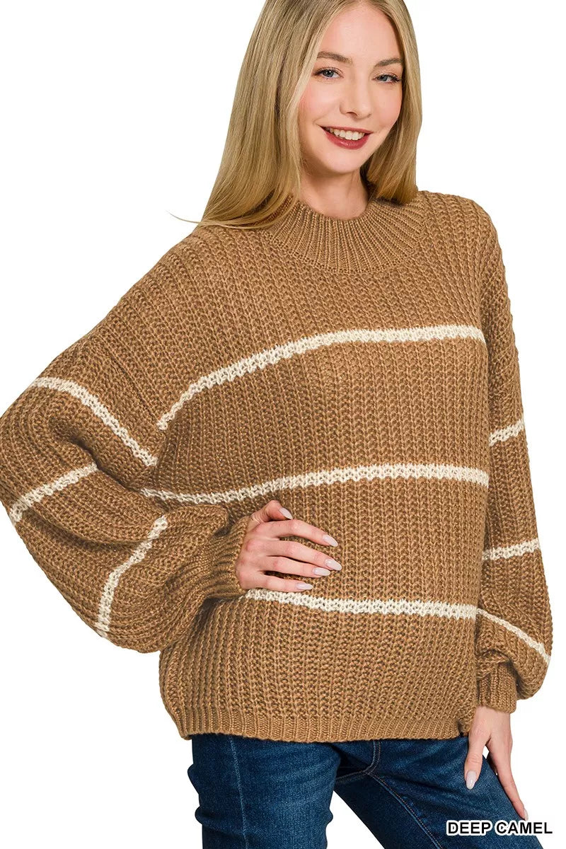 ZENANA Oversize Striped Sweater on Simply Obsessed