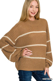 ZENANA Oversize Striped Sweater on Simply Obsessed