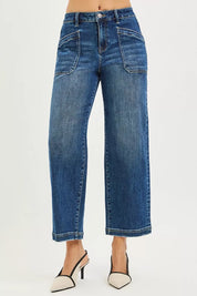 RISEN Slouchy Cropped Baggy Jeans with Front Patch Pocket on Simply Obsessed