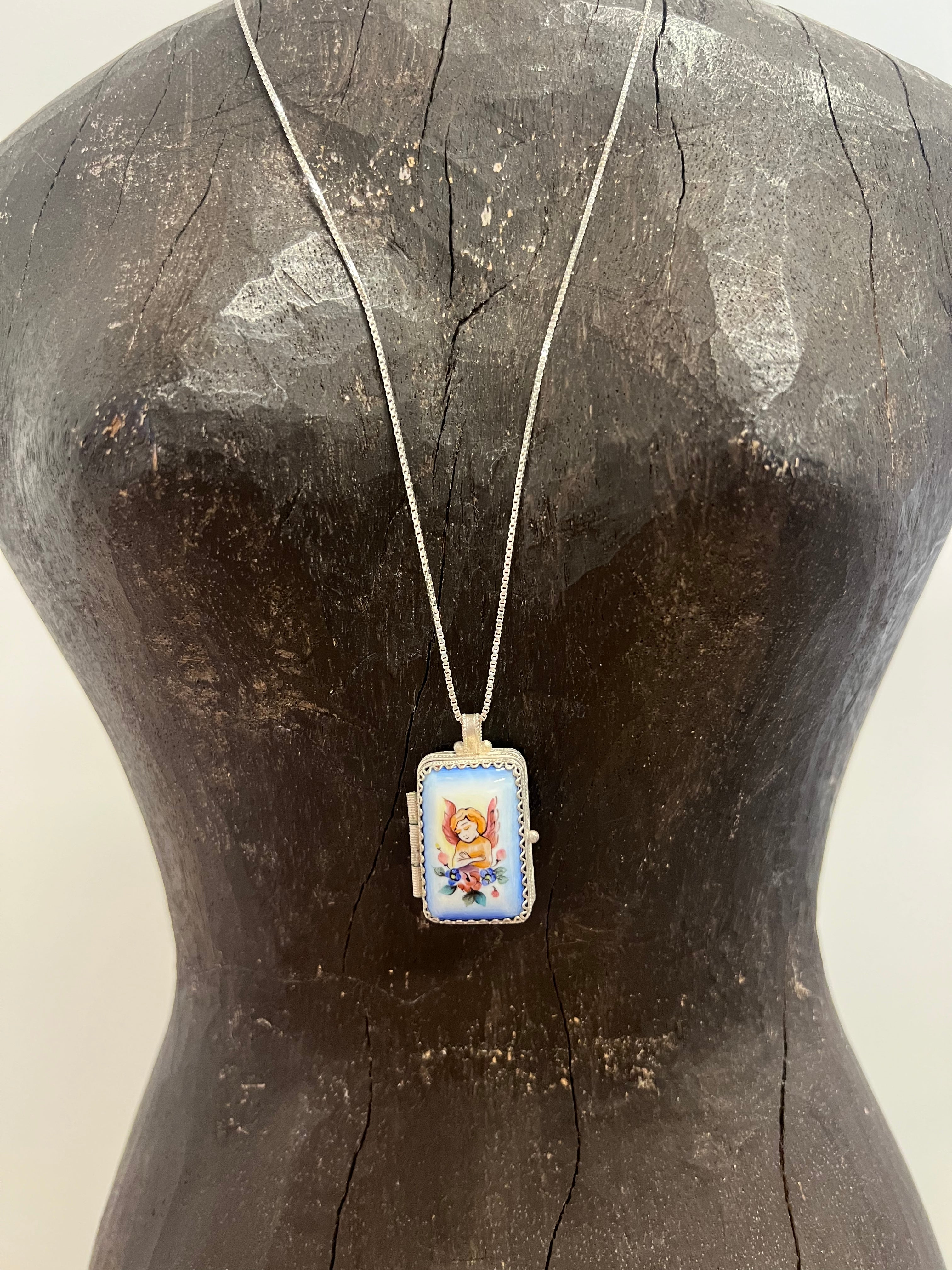 MALIBU HIPPIE Sterling Silver Antique Angel/Rose Box Necklace on Simply Obsessed