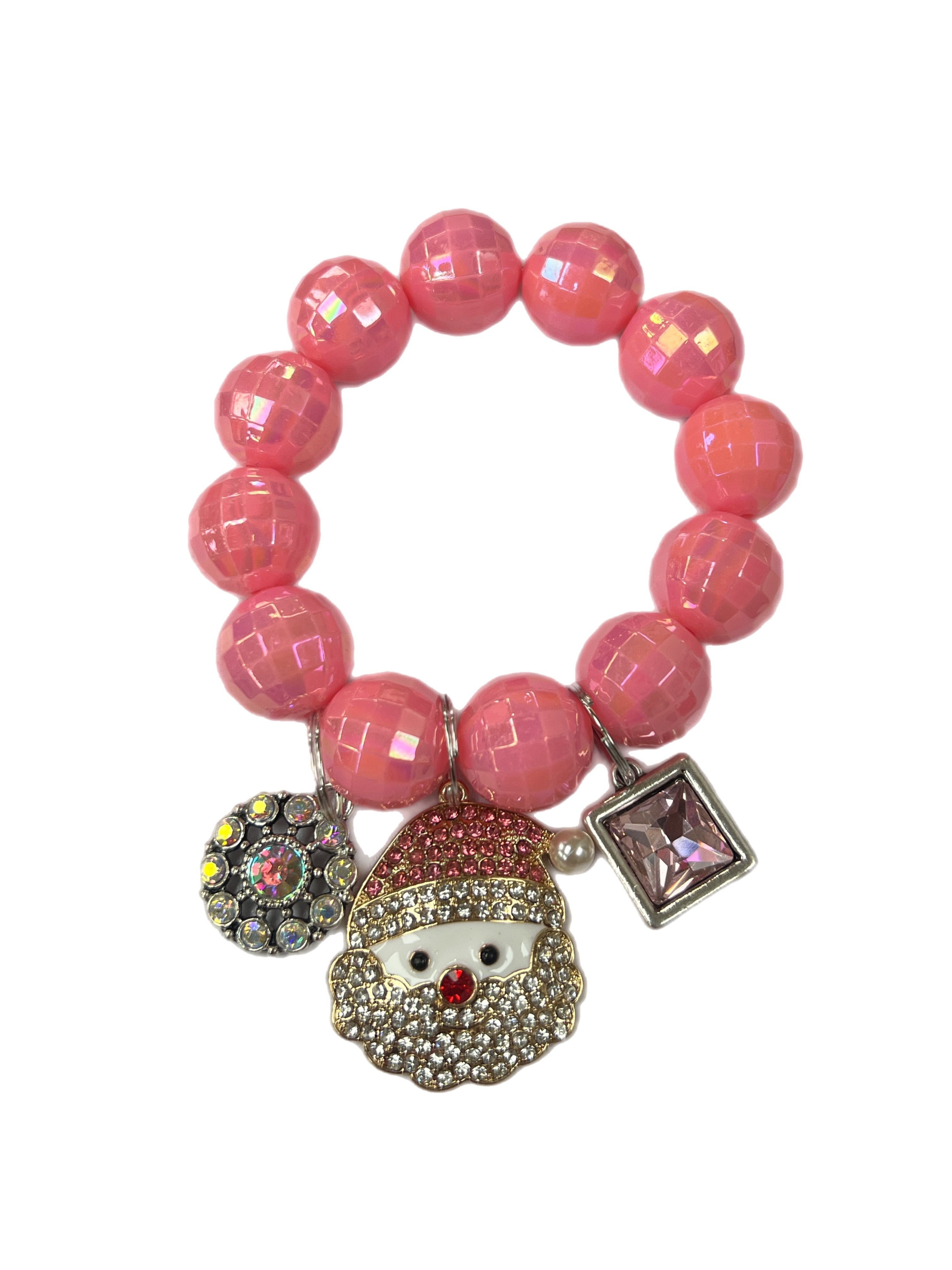 ATG Pink Crystal Triple Charm Santa Stretch Bracelet