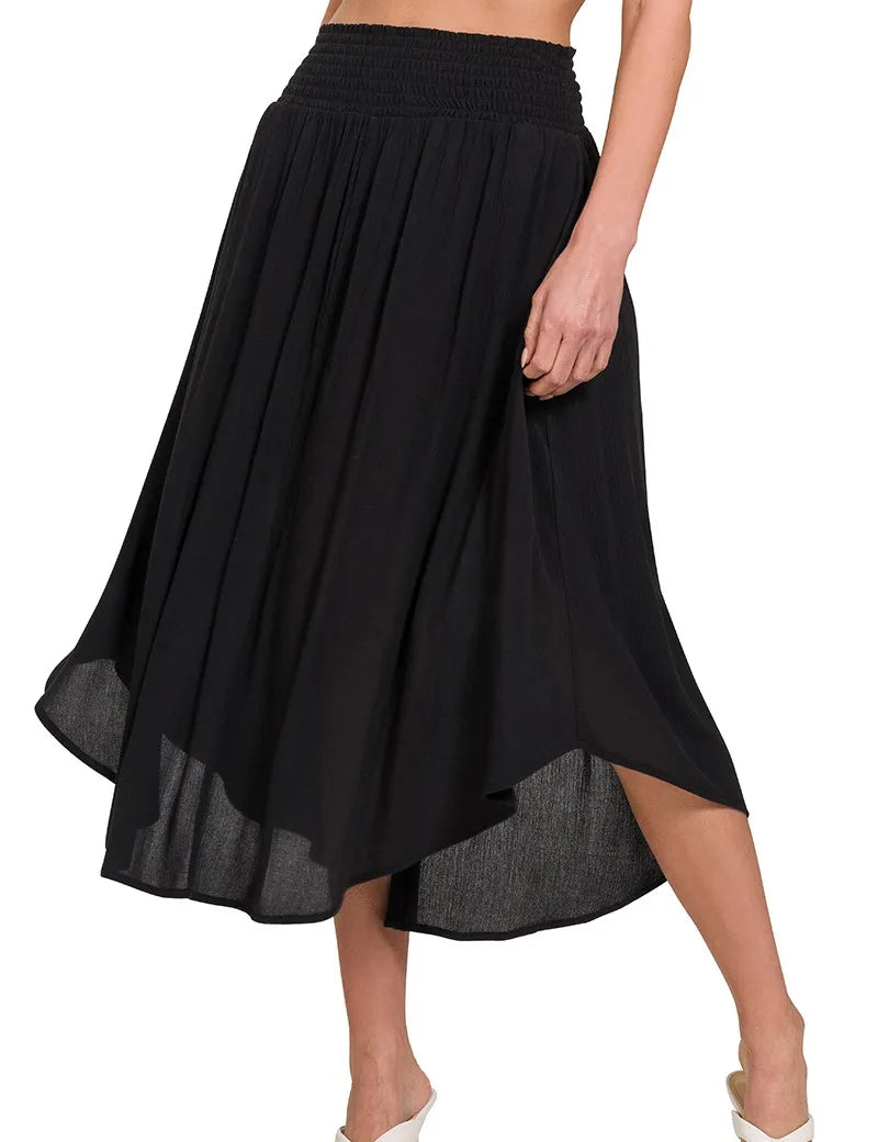 ZENANA Woven Crinkle Smocked Waist Maxi Skirt W Pockets on Simply Obsessed