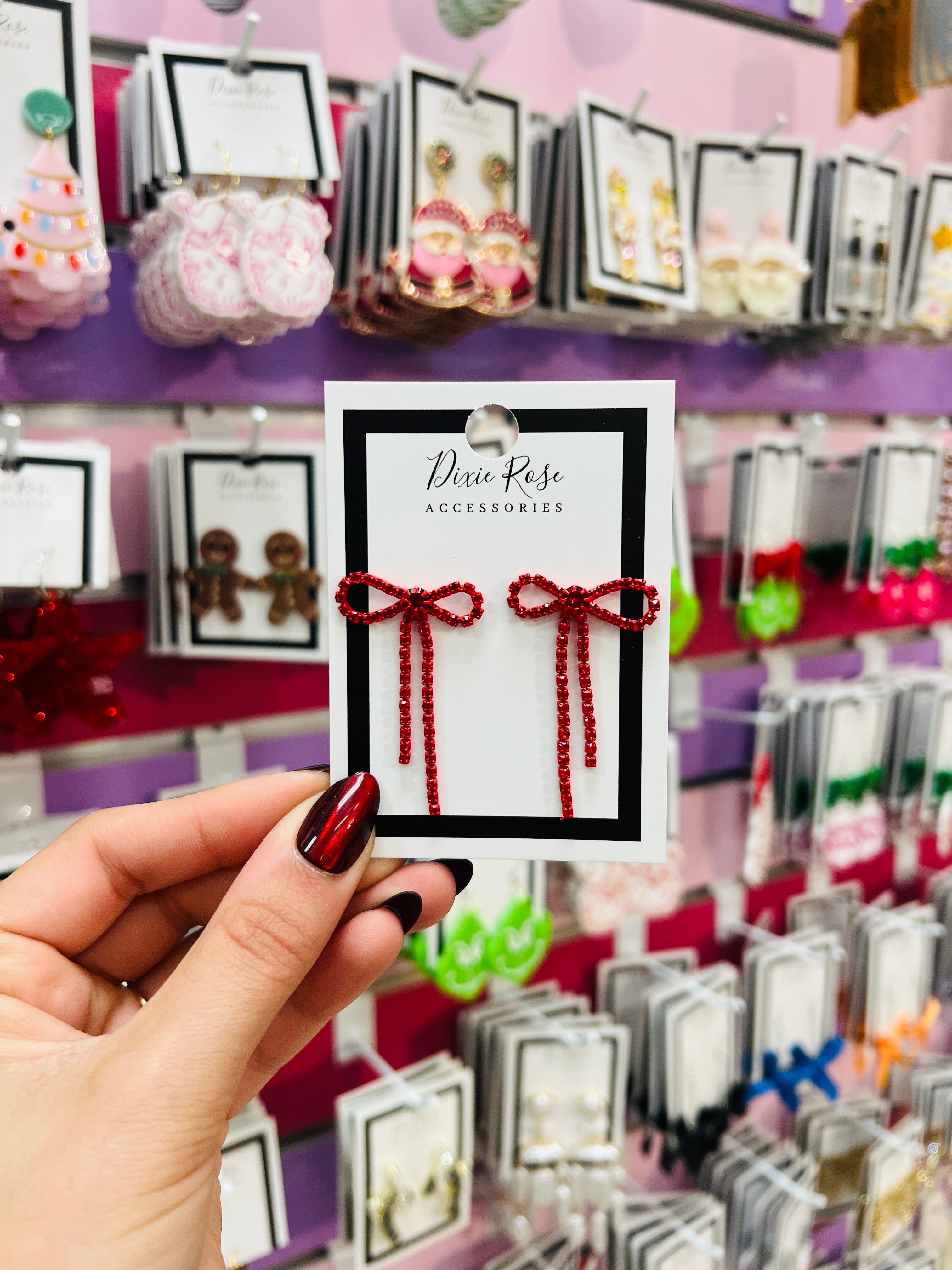 DIXIE ROSE Bling Red Bow Earrings on Simply Obsessed