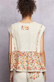 POL Lace Detail Floral Cropped Ruffled Top on Simply Obsessed