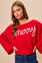 SO ME Merry Tinsel Lettering Christmas Sweater Top on Simply Obsessed