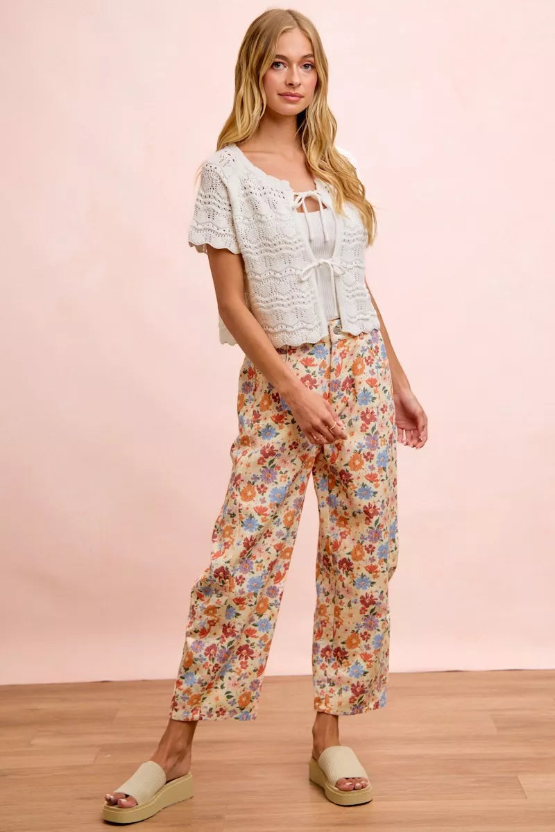 BIBI Washed Floral Printed Twill Barrel Pants **FALL DEBUT SALE** on Simply Obsessed