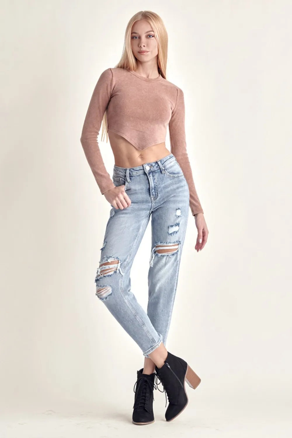 RISEN Distressed Slim Cropped Jeans on Simply Obsessed