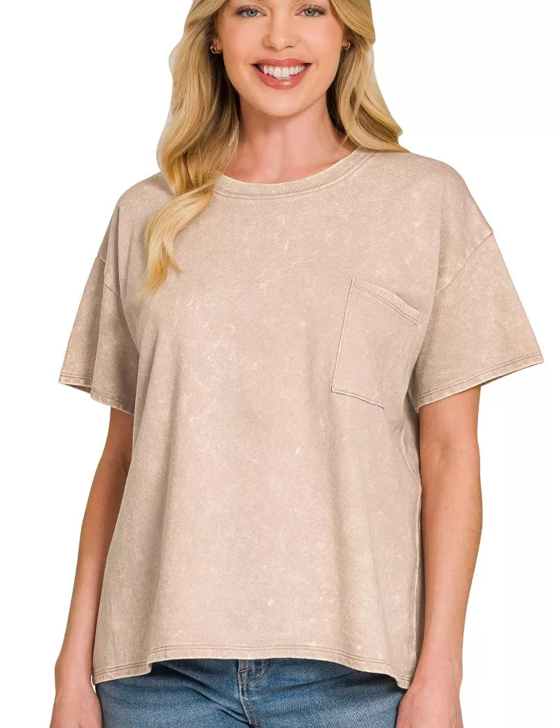 ZENANA French Terry Acid Washed Relaxed Top & Short Set on Simply Obsessed
