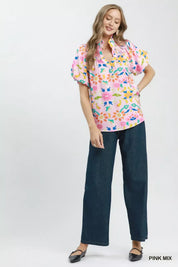 UMGEE Folk Art Print Top with Smocked Detail on Simply Obsessed