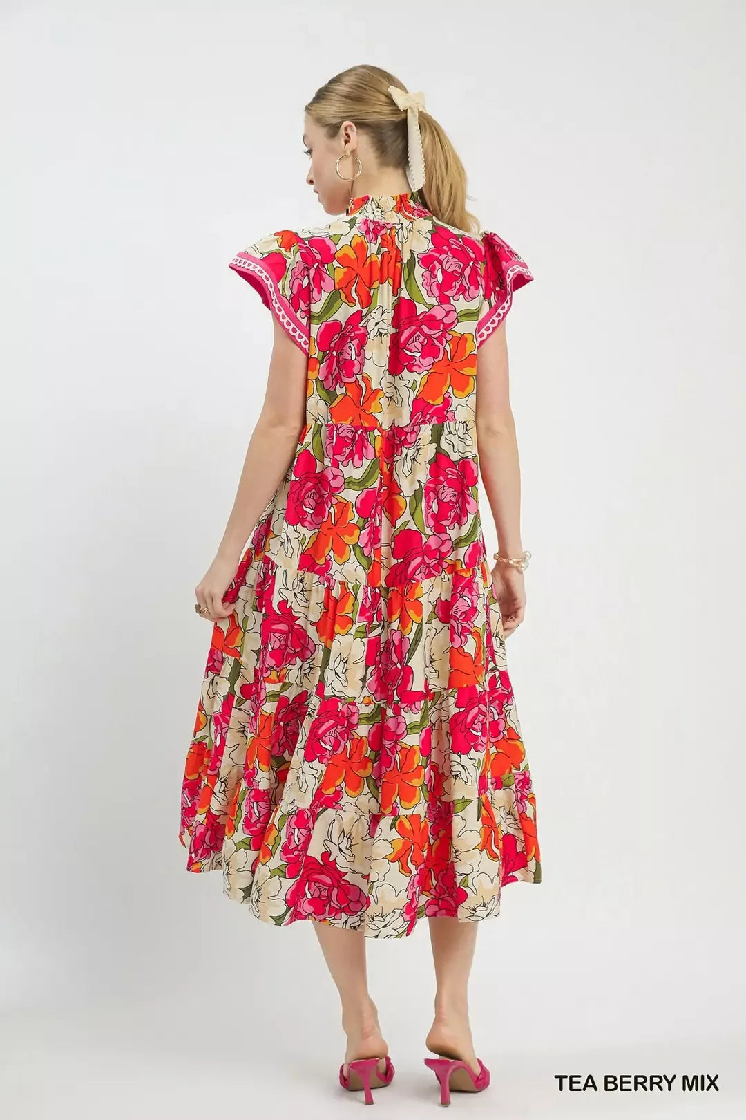 UMGEE Mix Bold Floral Tiered Midi Dress on Simply Obsessed