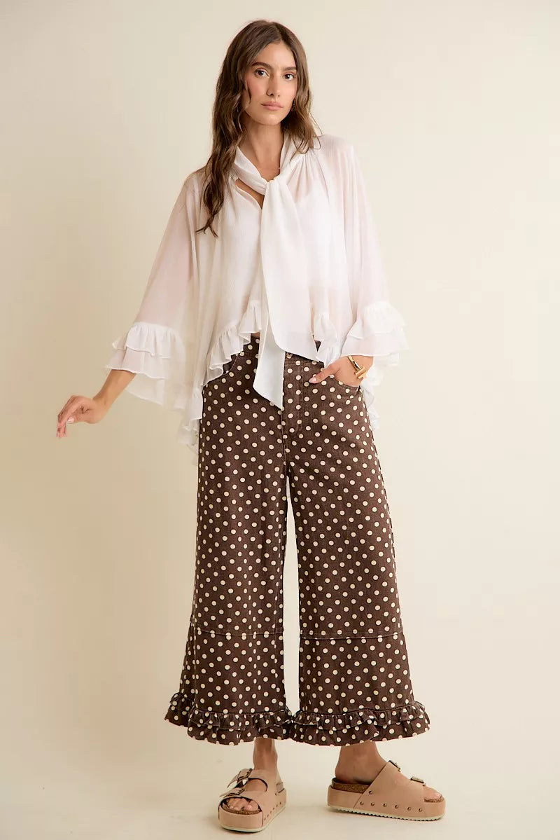 SO ME Sheer Ruffle Bell Sleeves Bow Tie Flowy Blouse Top on Simply Obsessed