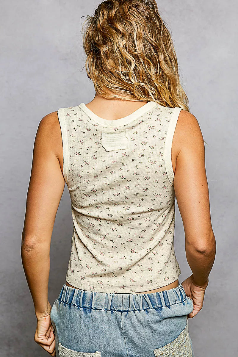 POL Floral Round Neck Cropped Ribbed Tank on Simply Obsessed