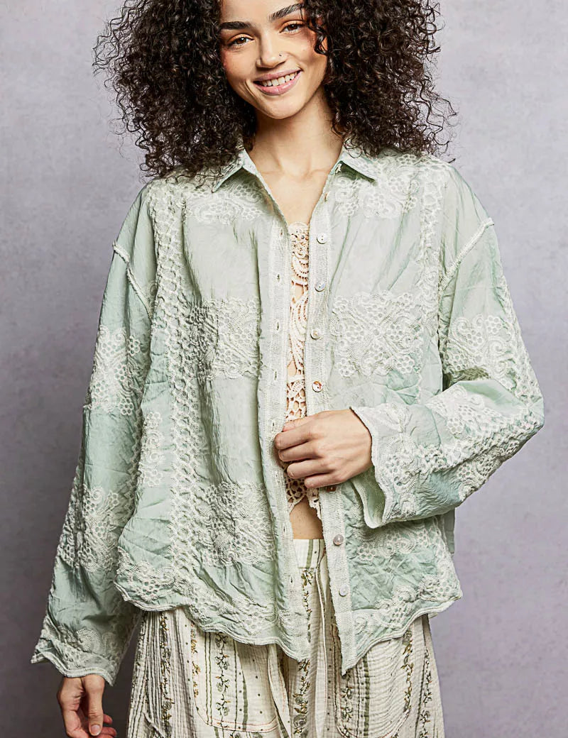 POL Embroidery Button Down Long Sleeve Shirt on Simply Obsessed