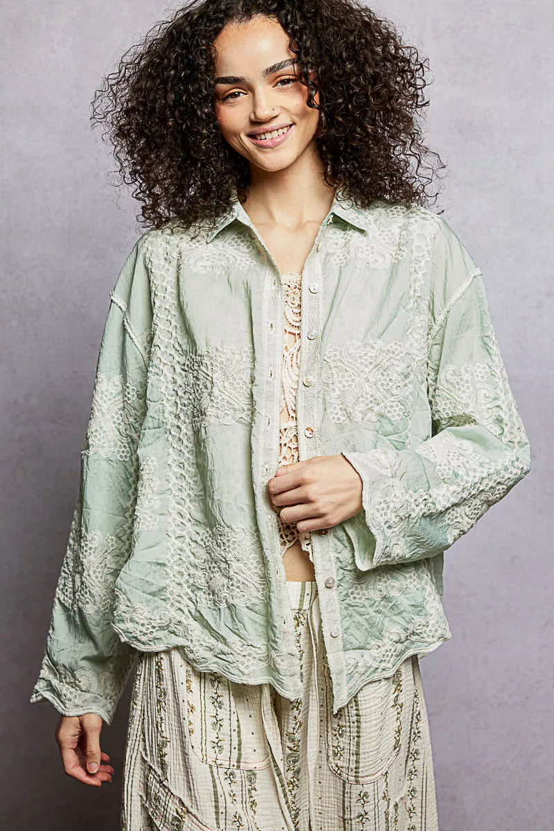 POL Embroidery Button Down Long Sleeve Shirt on Simply Obsessed