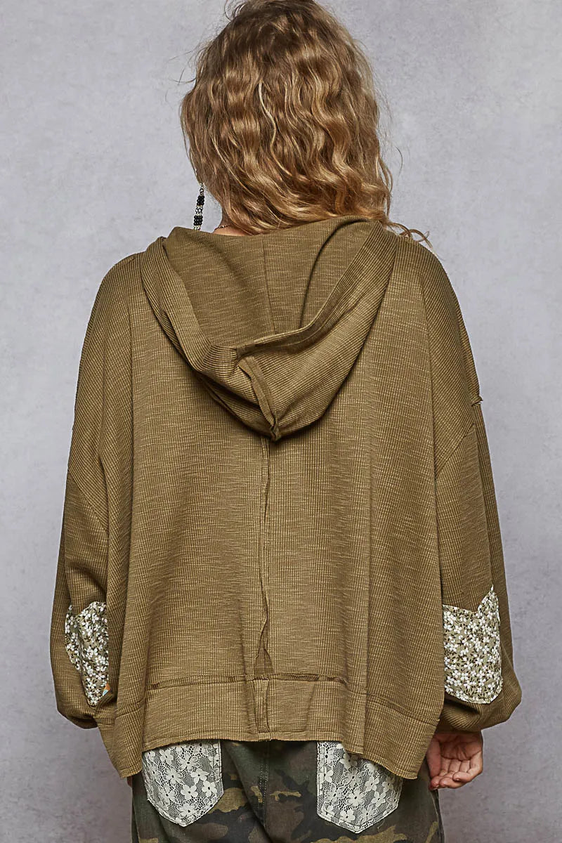 POL Peace Patch Floral Long Sleeve Hoodie on Simply Obsessed