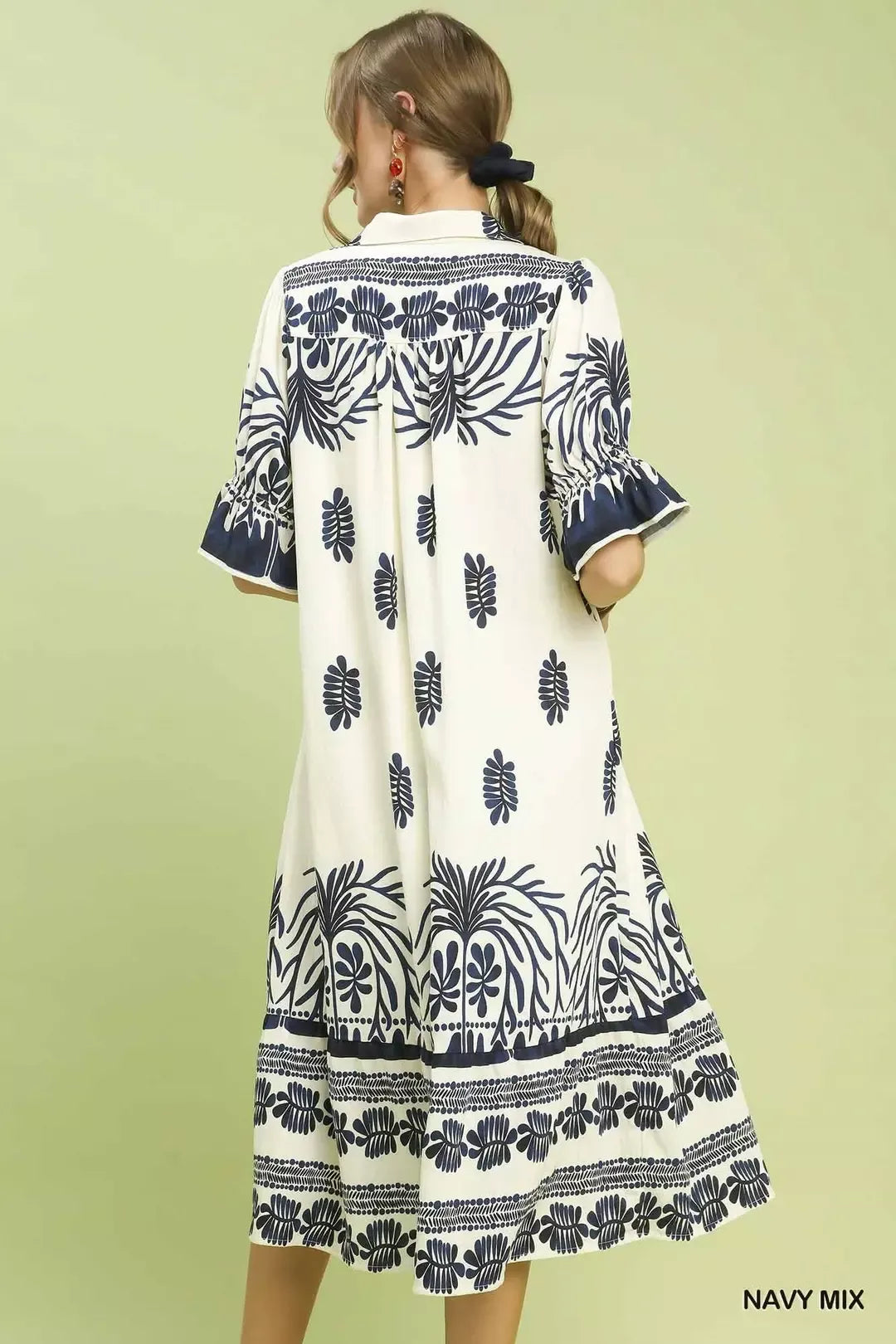UMGEE Border Print Midi Dress with Puff Sleeves on Simply Obsessed