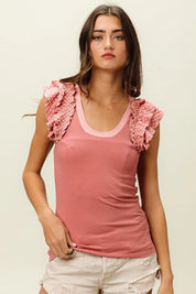 BiBi Rib Knit With Textured Ruffled Top on Simply Obsessed