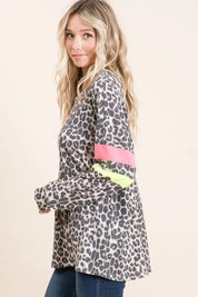 BiBi Leopard Thermal Top with Contrast Color Block on Simply Obsessed