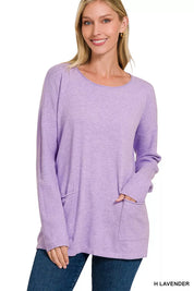 Zenana Viscose Long Sleeve Front Pockets Sweater on Simply Obsessed