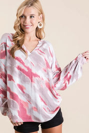 BIBI Tie Dye French Terry Top with Balloon Sleeves ****DOORBUSTER*** on Simply Obsessed