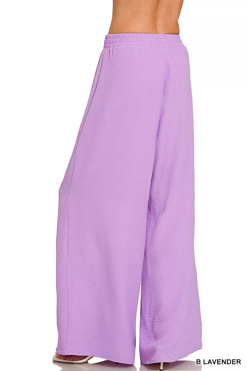 ZENANA Woven Airflow Twisted Top & Wide Leg Pants Set on Simply Obsessed