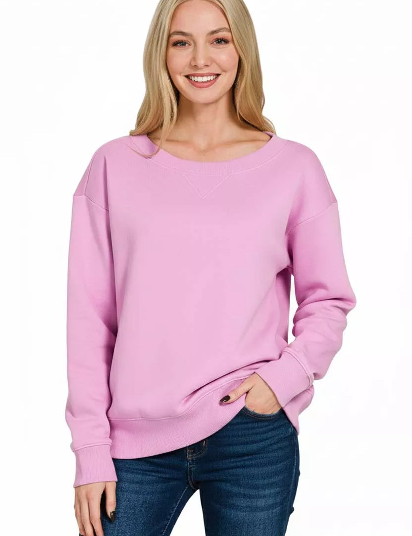 ZENANA Fleece Boat Neck Sweatshirt on Simply Obsessed
