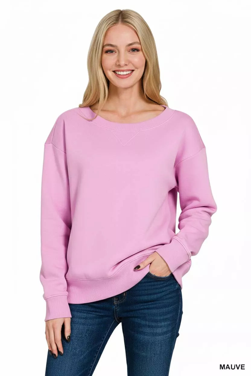 ZENANA Fleece Boat Neck Sweatshirt on Simply Obsessed