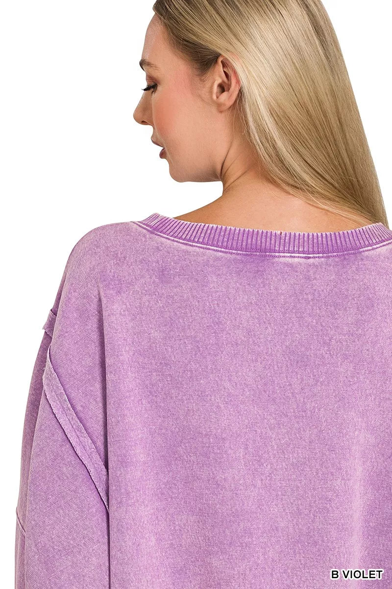 ZENANA Acid Washed Batwing Sleeve Fleece Sweatshirt on Simply Obsessed