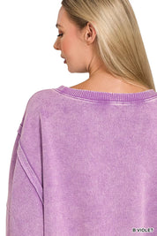 ZENANA Acid Washed Batwing Sleeve Fleece Sweatshirt on Simply Obsessed