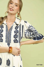 UMGEE Border Print Midi Dress with Puff Sleeves on Simply Obsessed