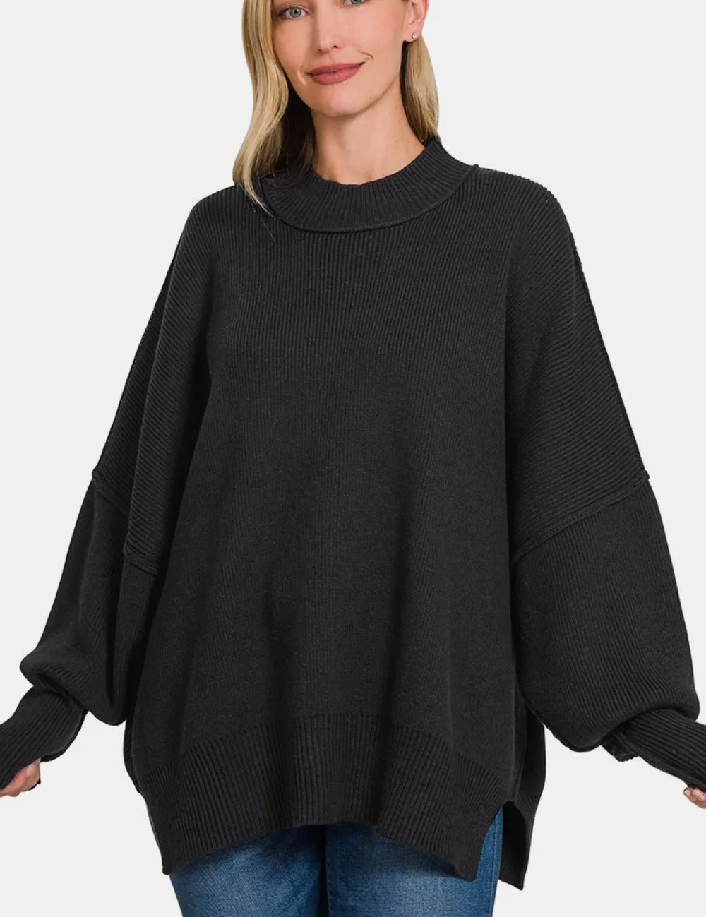 Zenana Side Slit Oversize Sweater on Simply Obsessed